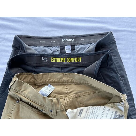 Men's Pants Lot of Three Size 34 x 32, Lee Extreme Comfort, Levi's 514, Blue/Tan - Picture 3 of 9